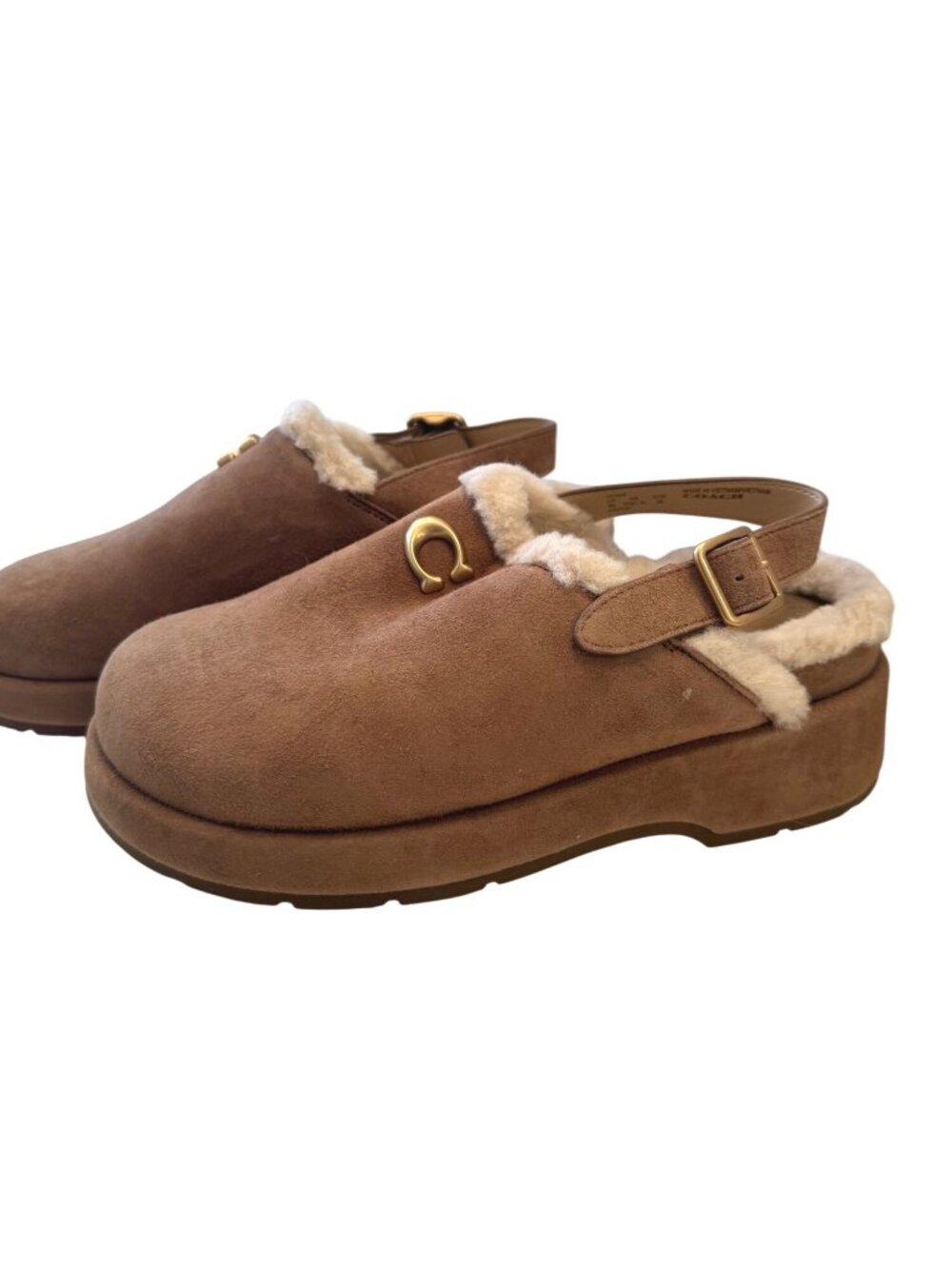 Coach Sculpted C Platform Clog Size 8 Coconut Sherpa Lined EUC Shoes - Picture 10 of 13